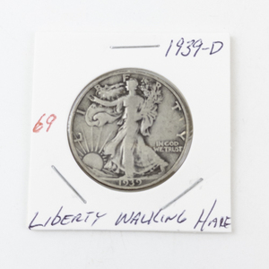 lot 69 image: 1939-D Walking Liberty Half Dollar Coin