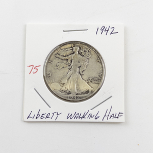 lot 75 image: 1942 Liberty Walking Half Dollar Coin