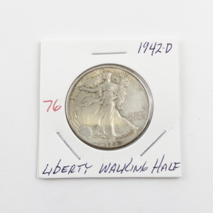 lot 76 image: 1942-D Liberty Walking Half Dollar Silver Coin
