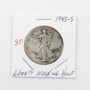 lot 80 image: 1943-S Liberty Walking Half Dollar Silver Coin