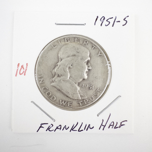 lot 101 image: 1951-S Franklin Half Dollar 90% Silver Coin