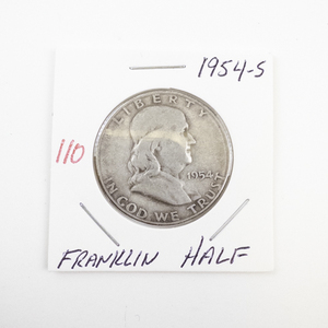 lot 110 image: 1954-S Franklin Half Dollar Silver Coin