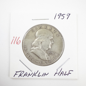 lot 116 image: 1959 Franklin Half Dollar Silver Coin