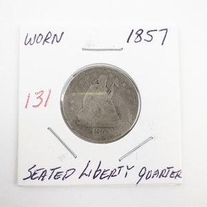 lot 131 image: 1857 Seated Liberty Quarter Worn Condition