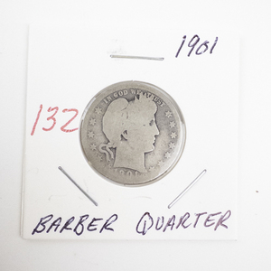 lot 132 image: 1901 Barber Quarter Silver Coin