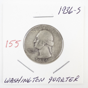 lot 155 image: 1936-S Washington Quarter Silver Coin