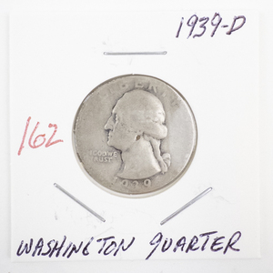 lot 162 image: 1939-D Washington Quarter Silver Coin
