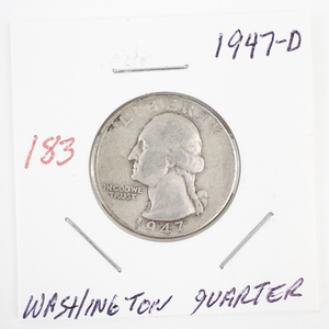lot 183 image: 1947-D Washington Silver Quarter