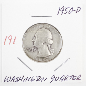 lot 191 image: 1950-D Washington Quarter Silver Coin