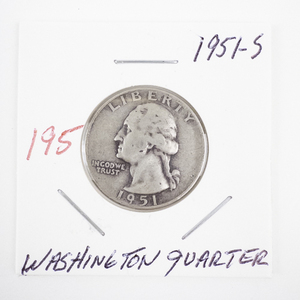 lot 195 image: 1951-S Washington Quarter Silver Coin