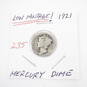 lot 235 image: 1921 Mercury Dime Low Mintage US Silver Coin