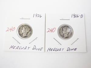 lot 240 image: 2 Mercury Dimes 1926 and 1926-D US Silver Coins