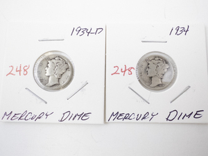 lot 248 image: Lot of 2 1934 Mercury Dimes - 1934 and 1934-D