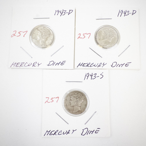 lot 257 image: Set of 3 Mercury Dimes 1943-D and 1943-S