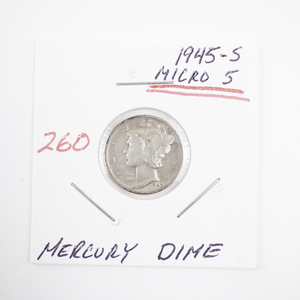 lot 260 image: 1945-S Mercury Dime Micro S Silver Coin