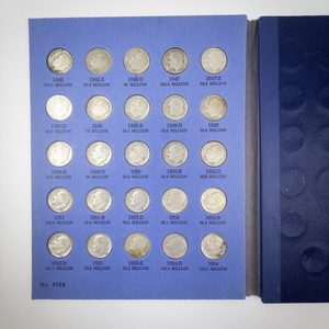 lot 261 image: Complete Roosevelt Silver Dime Album 1946-1964 with 48 Dimes