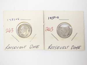 lot 263 image: 1950-S and 1951-S Roosevelt Dime Coins