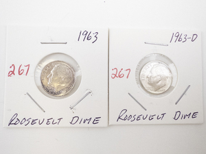 lot 267 image: 1963 and 1963-D Roosevelt Dimes in Holders