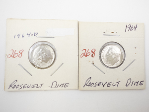 lot 268 image: Pair of 1964 Roosevelt Dimes (One 1964-D) in Holders