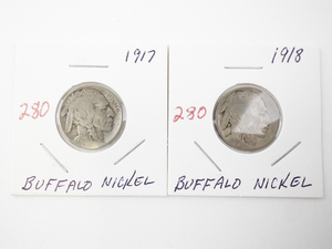lot 280 image: 1917 and 1918 Buffalo Nickel Coins Set