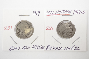 lot 281 image: 1919 and 1919-S Buffalo Nickels in Holders