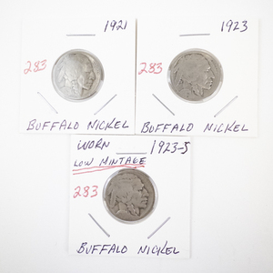 lot 283 image: Set of 3 Coins 1921, 1923, 1923-S Buffalo Nickels
