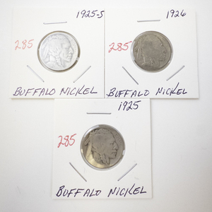 lot 285 image: Set of 3 Buffalo Nickels 1925, 1925-S, and 1926