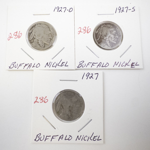 lot 286 image: 1927 Buffalo Nickel Coin Trio 1927, 1927-D, 1927-S