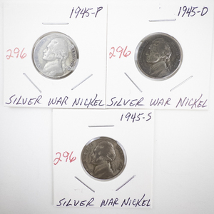 lot 296 image: 1945 P, D, S Silver War Nickel Set