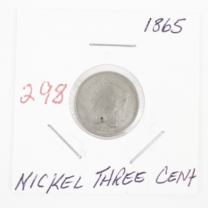lot 298 image: 1865 U.S. Nickel Three Cent Coin