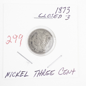 lot 299 image: 1873 Closed 3 Nickel Three Cent Piece