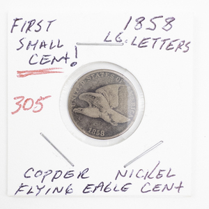 lot 305 image: 1858 Flying Eagle Cent Copper Nickel Large Letters
