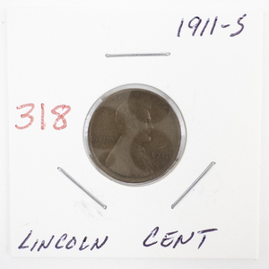 lot 318 image: 1911-S Lincoln Wheat Cent Penny