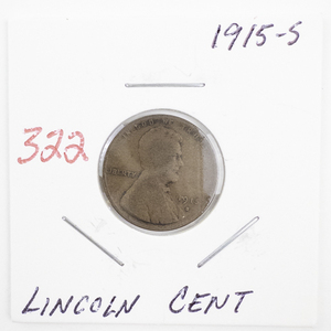 lot 322 image: 1915-S Lincoln Wheat Cent Penny