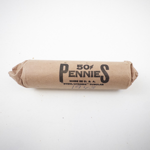 lot 333 image: Roll of 50 - 1943 Wheat STEEL Pennies in Paper Roll