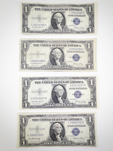 lot 392 image: Set of 4 Silver Certificates Series 1935 E $1 Bills