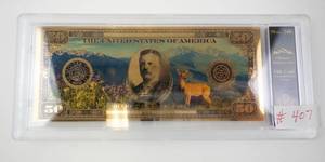 lot 407 image: BRADFORD EXCHANGE - Olympic National Park 24K Gold $50 Commemorative Note in Display Case