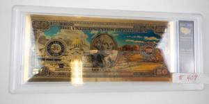 lot 409 image: BRADFORD EXCHANGE -&nbsp24K Gold Plated Commemorative $50&nbspCommemorative Note in Display Case