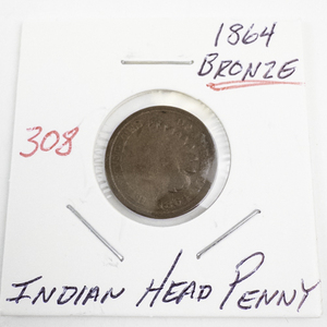lot 308 image: 1864 Bronze Indian Head Penny