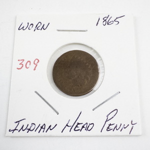 lot 309 image: 1865 Indian Head Penny Worn Condition
