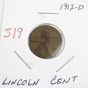lot 319 image: 1912-D Lincoln Cent Penny in Holder
