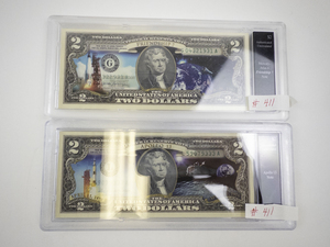 lot 411 image: Set of 2 Commemorative $2 Bills Apollo 13 and Friendship 7