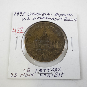 lot 422 image: 1893 Columbian Exposition US Government Building Medal Large Letters