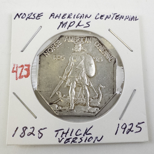 lot 423 image: 1925 Norse American Centennial Thick Version Silver Medal