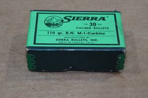 lot 268 image: 100 Sierra 30 Caliber 110 Gr RN M-1-Carbine Bullets