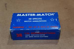 lot 319 image: 50 Master Match .38 Spl 158 Gr SWC Ammo