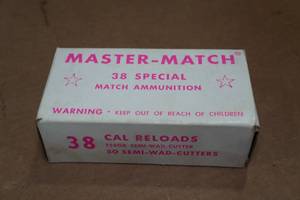 lot 322 image: 50 Master Match .38 Spl 158 Gr SWC Ammo