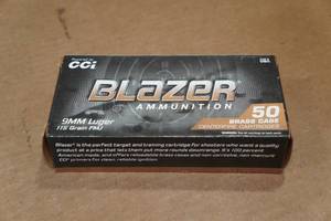 lot 325 image: 50 CCI Blazer Brass 9mm Luger 115 Gr FMJ Ammo