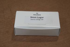 lot 350 image: 50 9mm Luger 147 Gr Sierra HP Ammo