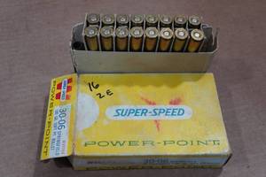 lot 383 image: 16 Winchester .30-06 Sprg 180 Gr SP Ammo - Plus 2 Empty Casings